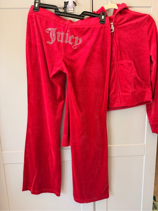 Juicy Couture Sweaters - Y2K Juicy Couture Red Velour Track Suit Set - Size Medium Iconic Rhinestone Logo